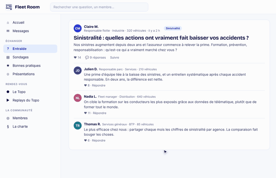 Une question sur la sinistralité et les réponses de trois gestionnaires de flotte