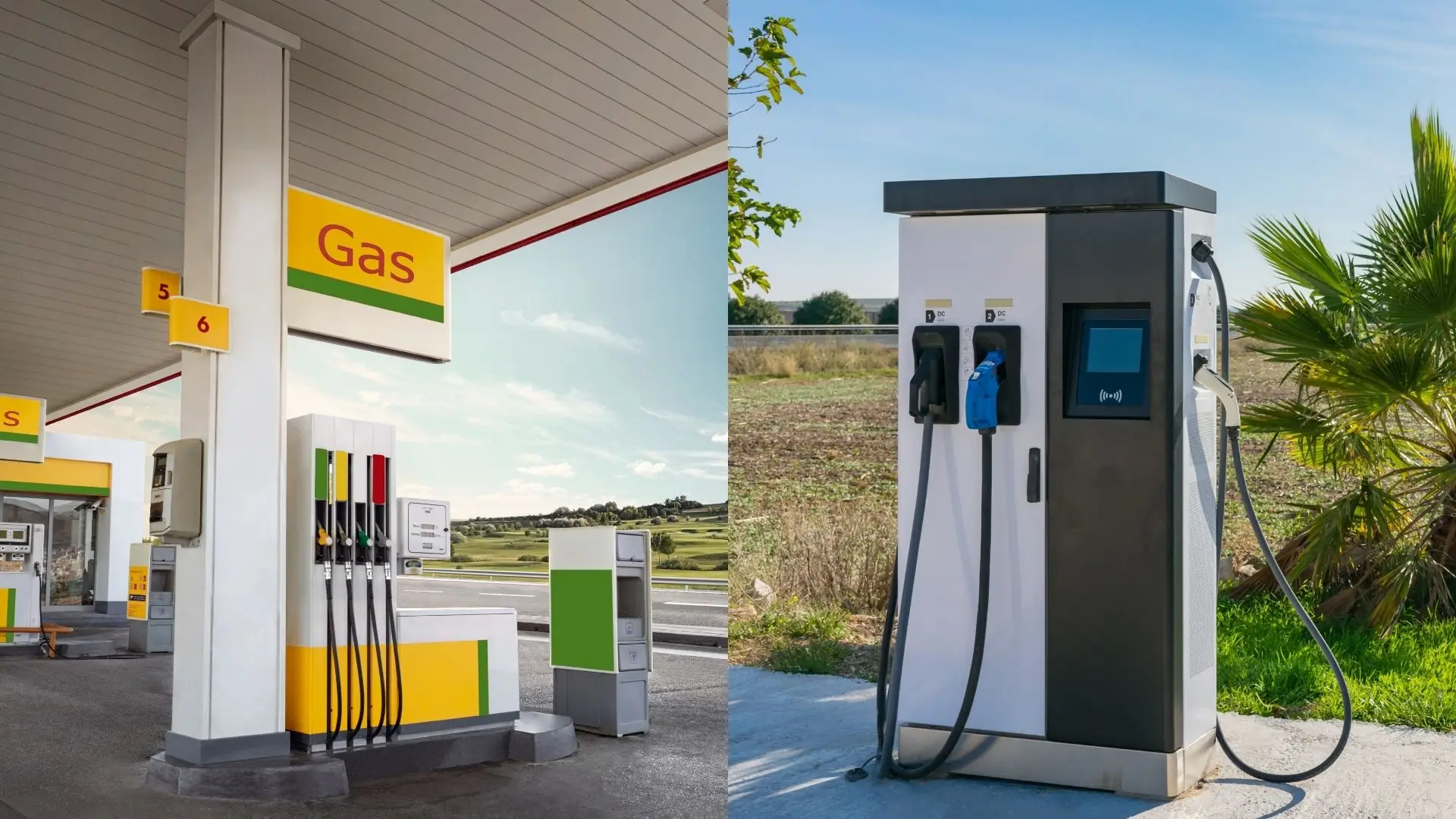 Station service vs borne de recharge Station service vs borne de recharge